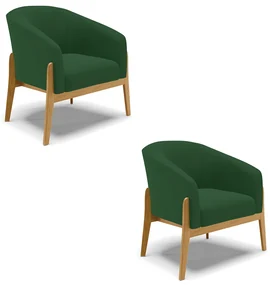 Poltrona Decorativa Base de Madeira kit 2 Stella Veludo D03 - D'Rossi - Verde