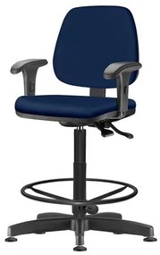 Cadeira Job com Bracos Assento Courino Azul Base Caixa Metalica Preta - 54535 Sun House