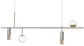 Pendente Retangular Misto 120X12X50Cm Tubo Metal E Globo Ø10Cm 02Xmr11... (BRANCO, AMBAR)