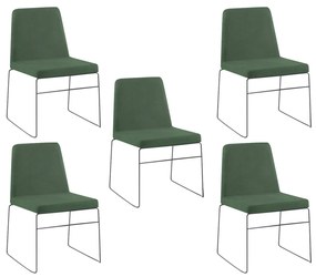 Kit 5 Cadeiras Decorativa Sala de Jantar Anne Linho Verde G17 - Gran Belo