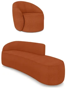 Sofá 4 Lugares Orgânico 220cm Morgan e Poltrona Lua Bouclê Terracota D03 - D'Rossi