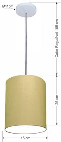 Luminária Pendente Vivare Free Lux Md-4104 Cúpula em Tecido - Algodão-Crú - Canopla branca e fio transparente