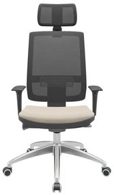Cadeira Office Brizza Tela Preta Com Encosto Assento Vinil Bege Autocompensador 126cm - 63015 Sun House