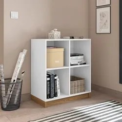 Estante Livreiro Multiuso Baixa Cubic Branco Texturizado/ Louro Freijó