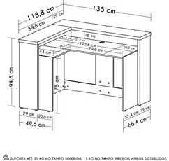 Balcão de Atendimento Recepção 135cm Corp A06 Nogal/Preto    - Mpozena