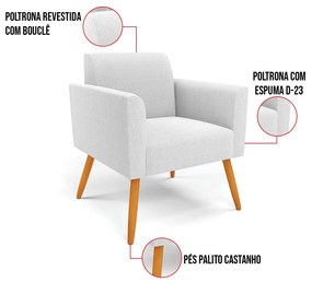 Namoradeira e 2 Poltronas Pé Palito Castanho Marisa Bouclê Off White D03 - D'Rossi