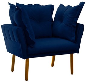 Poltrona Decorativa Londres Suede Azul Marinho Pés Palito Castanho D'Rossi