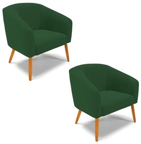 Poltrona Decorativa Pé Palito Castanho kit 2 Stella Veludo Verde D03 - D'Rossi