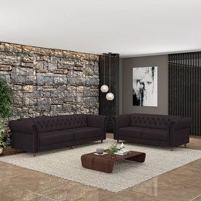 Conjunto de Sofá Sala de Estar Stanford Chesterfield 2 e 3 Lugares 200cm/240cm Pés Madeira Couro Borgonha G58 - Gran Belo