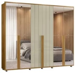 Guarda Roupa Casal 278cm 6 Portas 8 Espelhos Zac Opala/Cumaru Z10 - Mp