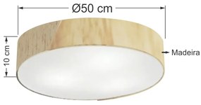 Plafon Luminária de teto decorativa para casa, Md-3076 nórdicas em tecido e madeira 3 lâmpadas com difusor em poliestireno - Linho Bege