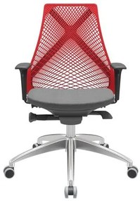 Cadeira Office Bix Tela Vermelha Assento Poliéster Cinza Autocompensador Base Alumínio 95cm - 63966 Sun House