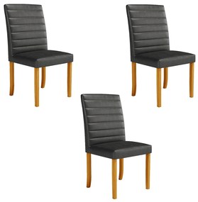 Kit 3 Cadeiras de Sala de Jantar Estofadas Veiga Madeira Maciça PU Preto G78 - Gran Belo