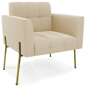 Poltrona PĂ© de Ferro Dourado para Sala Elisa Suede D03 - D'Rossi - Bege