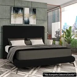 Cama Queen Base Box 158x198cm Pés de Ferro Cold P02 Veludo Preto - Mpo