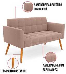 Namoradeira e 2 Poltronas Pé Palito Castanho Elisa Bouclê Rosê D03 - D'Rossi