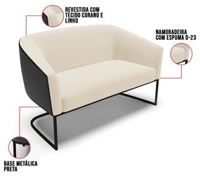 Namoradeira e 2 Poltronas Industrial Preto Stella Pto/Linho D03 - D'Rossi - Bege