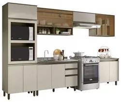 Armário de Cozinha Modulada 351cm 7 Peças Perfect H02 Duna/Cristal - M