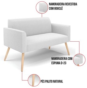 Namoradeira e Poltrona Pé Palito Natural Marisa Bouclê Off White D03 - D'Rossi