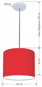 Luminária Pendente Vivare Free Lux Md-4107 Cúpula em Tecido - Vermelho - Canopla branca e fio transparente