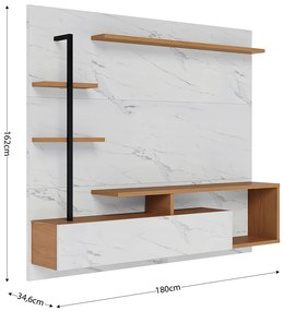 Painel TV 58 Pol 180cm Bancada Suspensa Jordan C04 - D'Rossi - Freijó e Branco Neve