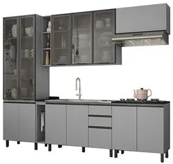 Cozinha Modulada Completa 290cm com Cristaleira 8 Peças Amentize H02 C