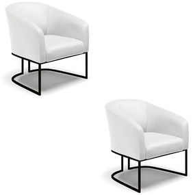 Poltrona Decorativa Industrial Preto Kit 2 Stella Sintético D03 - D'Rossi - Branco
