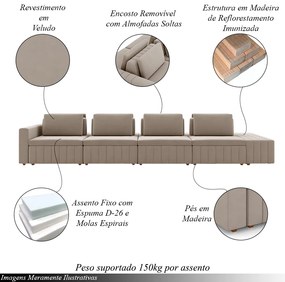 Sofá Ilha com Encosto e Almofadas Móveis Olimpo 425cm Modulado Veludo Bege G45 - Gran Belo