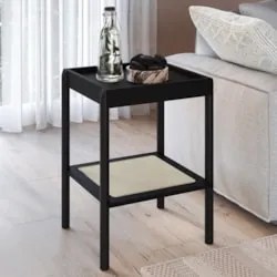 Mesa Lateral Com Prateleira Pés Madeira Arlo A10 Nero/Preto - Mpozenat