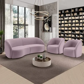 Conjunto Sofá Sala de Estar Bipartido 318cm e 2 Poltronas Clarke Veludo Rosê G45 - Gran Belo