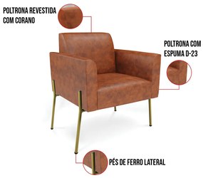 Poltrona Pé de Ferro Dourado Kit 2 para Sala Marisa Corano D03 - D'Rossi - Nozes