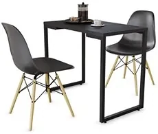 Conjunto Mesa de Cozinha Prattica Industrial 120cm e 2 Cadeiras Eames F02  Preto - Mpozenato