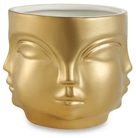Cachepot "Rosto" Dourado em Cerâmica 10x12,5 cm - D'Rossi