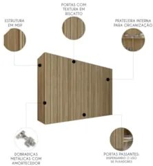 Armário de Cozinha Aéreo 2 Portas 120cm Minsk Freijó Z06 - Mpozenato