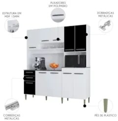 Armário de Cozinha Compacta 180cm Regina P11 Branco/Preto - Mpozenato