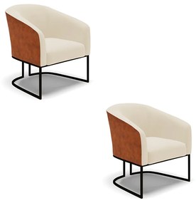 Poltrona Decorativa Industrial Preto Kit 2 Stella Nozes/Linho Bege D03 - D'Rossi