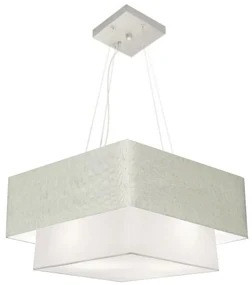 Lustre Pendente Quadrado Rustico Cinza e Branco MJ-4083 Para Mesa de Jantar e Estar