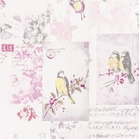 Papel de parede adesivo casual pássaros e flores