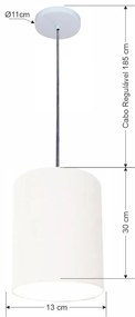 Luminária Pendente Vivare Free Lux Md-4102 Cúpula em Tecido - Branca - Canopla branca e fio transparente