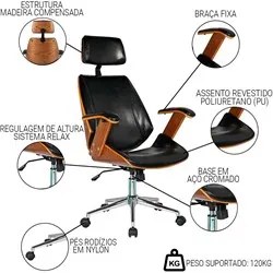 Cadeira de Escritório Presidente Giratória Madeira Liziê R02 Sintético