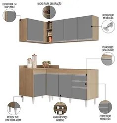 Armário de Cozinha Modulado de Canto Direito 4 Peças CP37 Balcão sem T