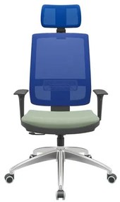 Cadeira Office Brizza Tela Azul Com Encosto Assento Vinil Verde RelaxPlax Base Aluminio 126cm - 63565 Sun House