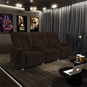 Poltrona Reclinável 3 lugares para Sala de Cinema Pequim Veludo Marrom G23 - Gran Belo