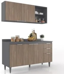 Armário de Cozinha Com Tampo CP01 150cm Pérola Grafite/Freijó Z34 - Mp
