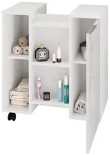 Gabinete Para Banheiro 55cm 1 Porta Com Rodízios Pequin Branco/Carrara