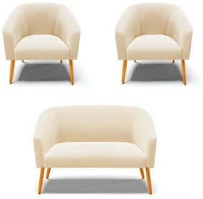 Namoradeira e 2 Poltronas Pé Palito Castanho Stella Suede Bege D03 - D'Rossi