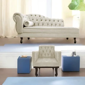 Kit Diva Recamier Diana 130cm Lado Direito e 01 Poltrona Classic Linho - ADJ Decor