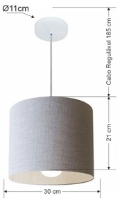 Lustre Pendente Cilíndrico Md-4054 Cúpula em Tecido 30x21cm Rustico Cinza - Bivolt