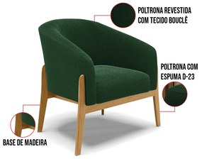 Poltrona Decorativa Base Madeira Kit 2 Stella Bouclê D03 - D'Rossi - Verde