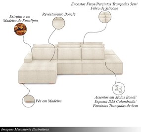 Sofá Ilha com Encosto e Almofadas Delta 355cm Modulado Chaise e Puffs Bouclê Bege G52 - Gran Belo